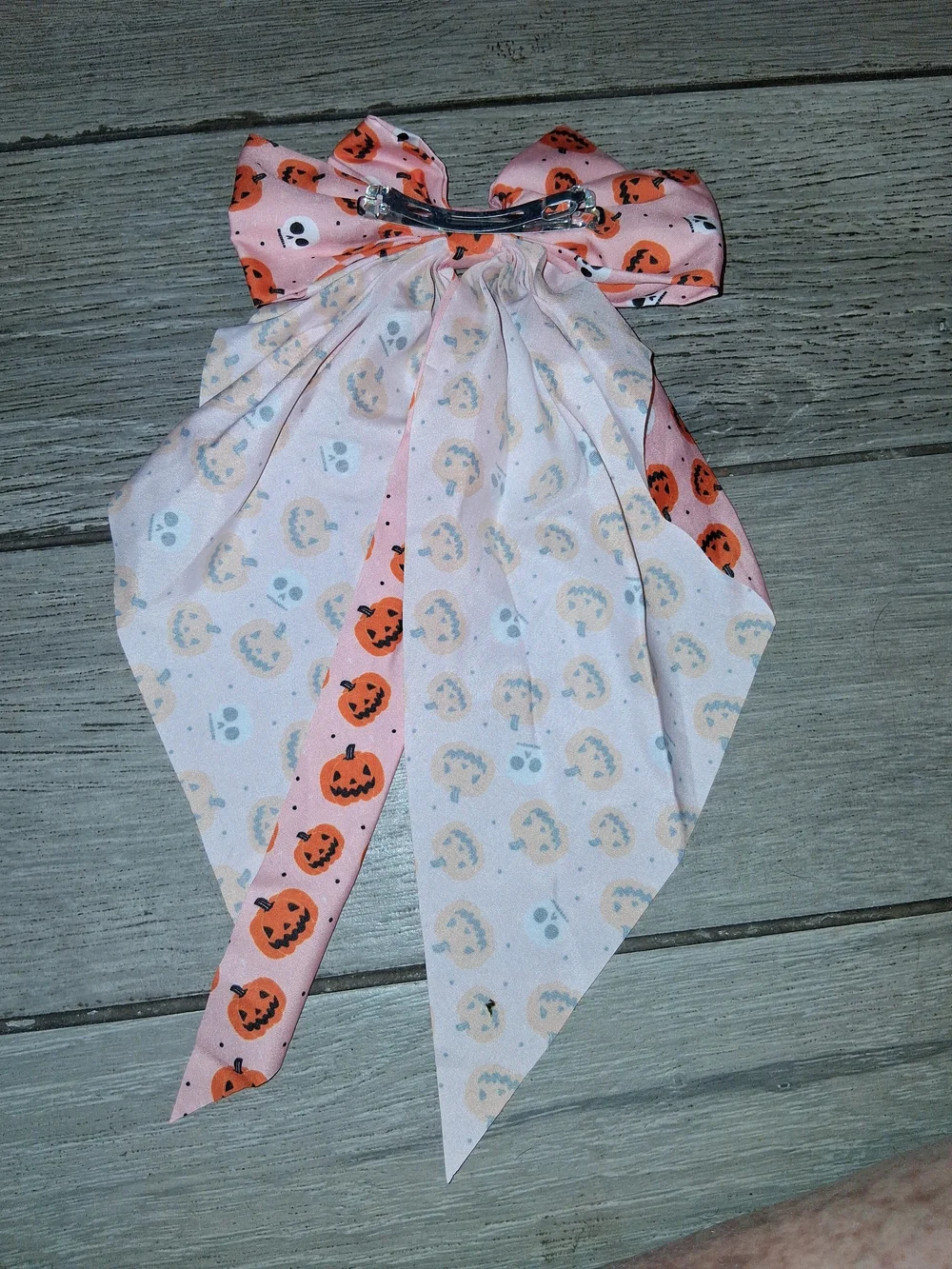 Girls Pink Halloween Pumpkin Bow Scarf Hair Accessory